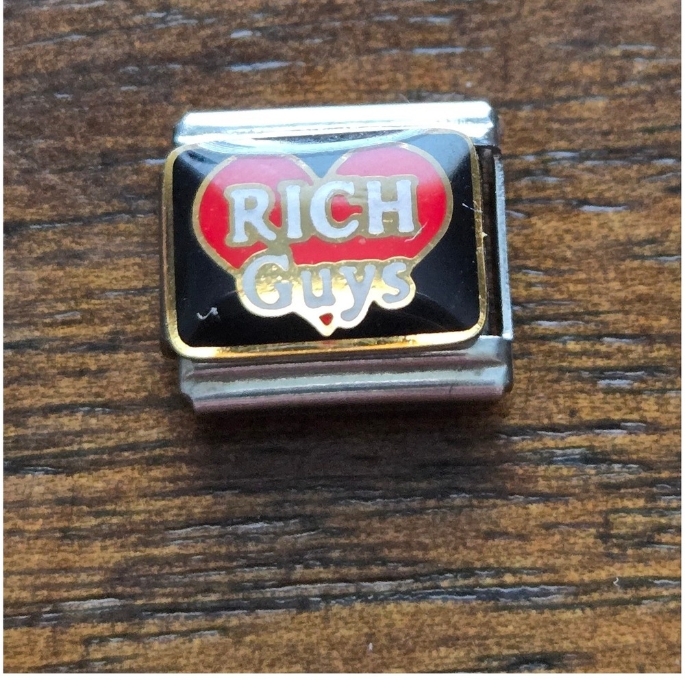 Rich Guys Heart Italian Charm 9mm Stainless Steel Bracelet Link Y2K Retro